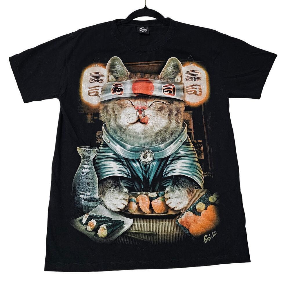 Cat Sushi Chef w Metal nose ring. SzM. Studded accent. Rare Unique find. Cat mom